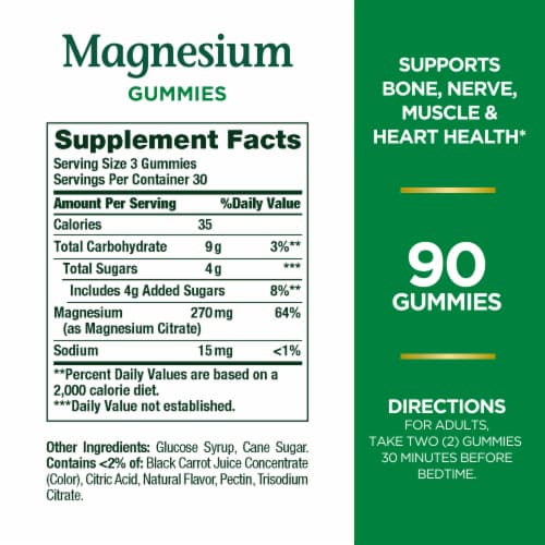 Nature’s Bounty® Magnesium Gummies, Magnesium Citrate 270mg, Raspberry Gummies Perspective: back
