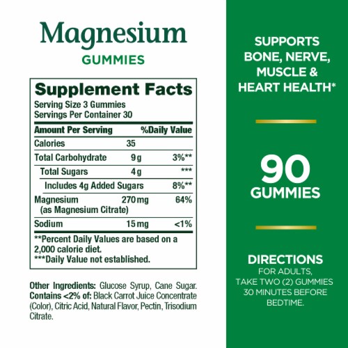 Nature’s Bounty® Magnesium Gummies, Magnesium Citrate 270mg, Raspberry Gummies Perspective: back