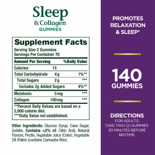 Nature’s Bounty® Sleep + Collagen Gummies, 5mg Melatonin, Sleep Aid, Berry Flavor Perspective: back
