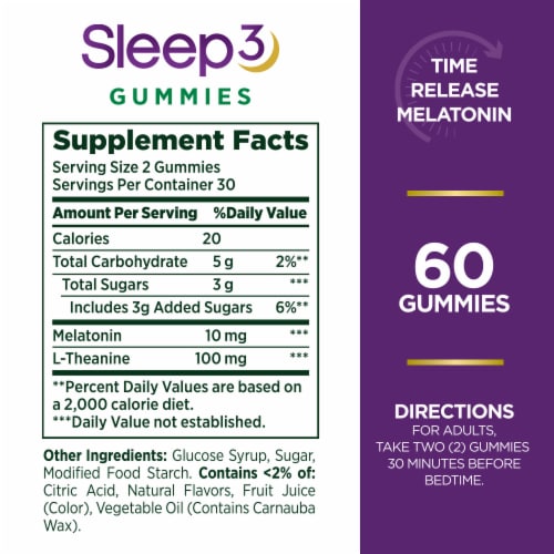 Nature’s Bounty® Sleep3 Melatonin 10mg Sleep Aid Gummies, Drug-Free Sleep Aid Perspective: back