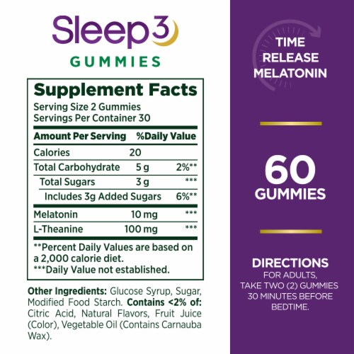 Nature’s Bounty® Sleep3 Melatonin 10mg Sleep Aid Gummies, Drug-Free Sleep Aid Perspective: back