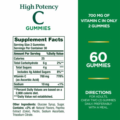 Nature's Bounty High Potency Vitamin C Gummies for Immune Support, 700 Mg, Orange Flavored Gummies Perspective: back