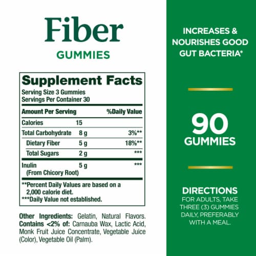 Nature's Bounty Fiber Gummies, 5g Prebiotic Fiber, Strawberry & Raspberry Flavor Perspective: back