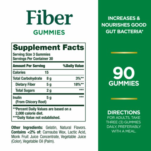 Nature's Bounty Fiber Gummies, 5g Prebiotic Fiber, Strawberry & Raspberry Flavor Perspective: back