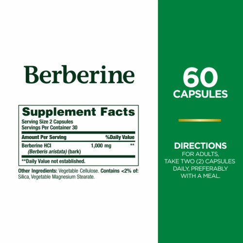 Nature’s Bounty Berberine 1000mg for Heart Health Support, Capsules Perspective: back