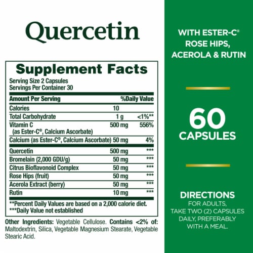 Nature’s Bounty Quercetin 500mg Immune Support Dietary Supplement Capsules Perspective: back