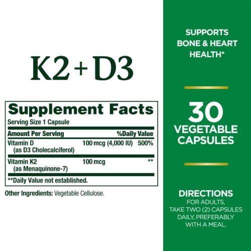 Nature’s Bounty Vitamin K2 + D3, Vitamin Supplements for Bone and Health Support Perspective: back