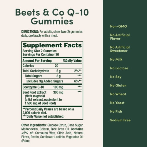 Nature’s Bounty Beets & Co Q-10 Gummies, Heart Health, Coenzyme Q10, Beet Root, Raspberry Flavor Perspective: back