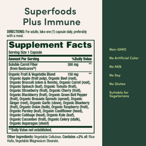 Nature’s Bounty Superfoods Plus Immune, 23 Fruits and Vegetables, Immune Support Supplement Perspective: back