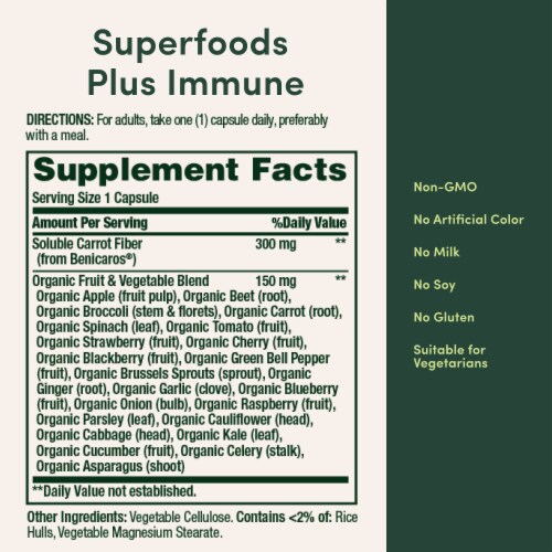 Nature’s Bounty Superfoods Plus Immune, 23 Fruits and Vegetables, Immune Support Supplement Perspective: back