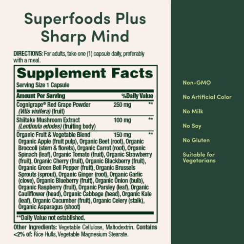 Nature’s Bounty Superfoods Plus Sharp Mind for Brain Health, Red Grapes, Cognitive Supplement Perspective: back