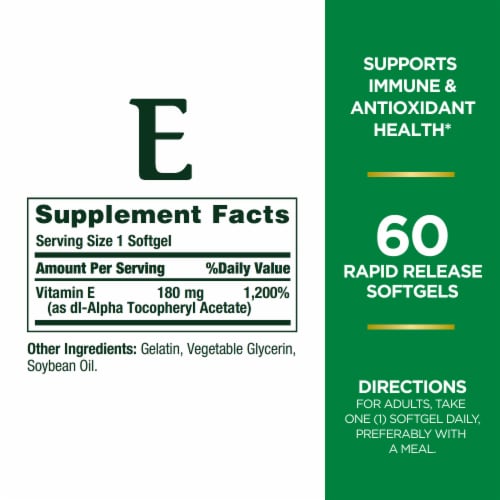 Nature's Bounty® Vitamin E Pure dl-Alpha Rapid Release Softgels 180mg Perspective: back