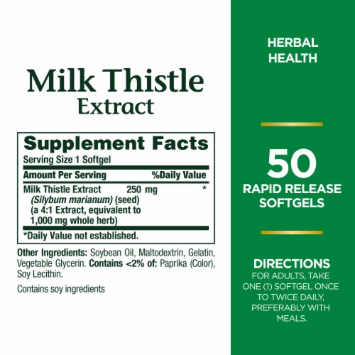 Nature's Bounty Milk Thistle 1000 mg Rapid Release Softgels Perspective: back