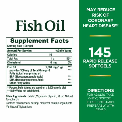 Nature's Bounty Fish Oil With Omega 3 Heart Health Support Softgels Perspective: back