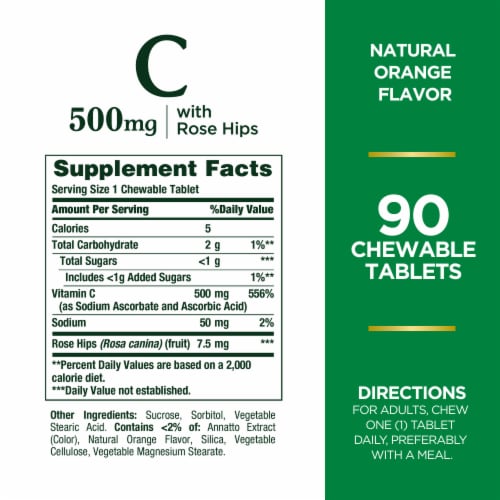 Nature's Bounty Vitamin C with Rose Hips 500mg Immune Support Chewable Tablets Perspective: back