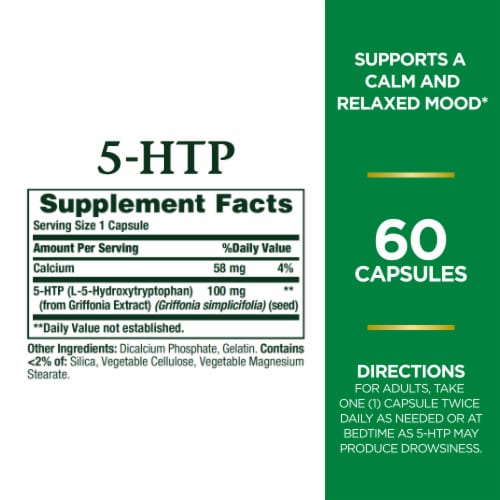 Nature's Bounty 5-HTP 100 mg Capsules Perspective: back