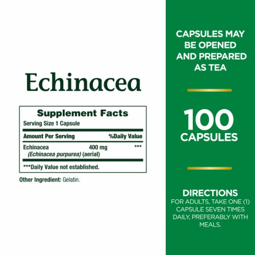 Nature's Bounty Echinacea Whole Herb 400mg Immune Support Capsules Perspective: back