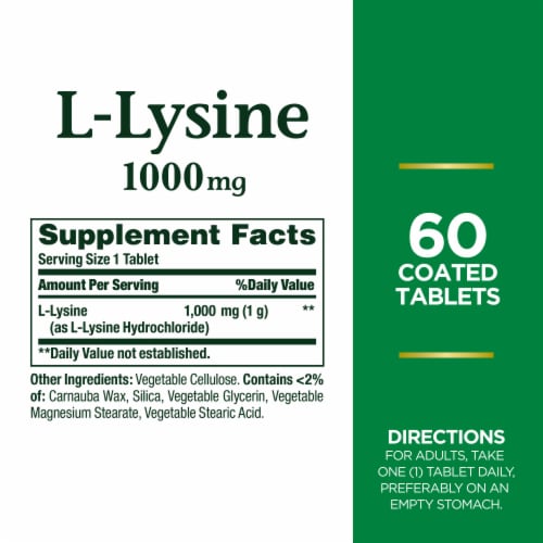 Nature's Bounty L-Lysine 1000mg Coated Tablets Perspective: back