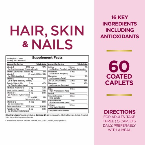 Nature's Bounty Optimal Solutions Hair, Skin & Nail Caplet Vitamins Biotin 3000 mcg Perspective: back