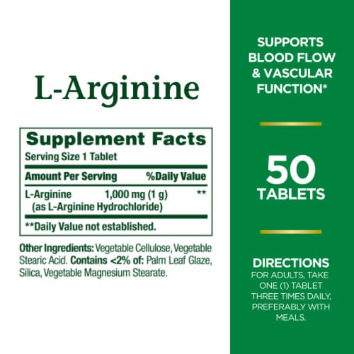 Nature's Bounty L-Arginine 1000 mg Capsules Perspective: back