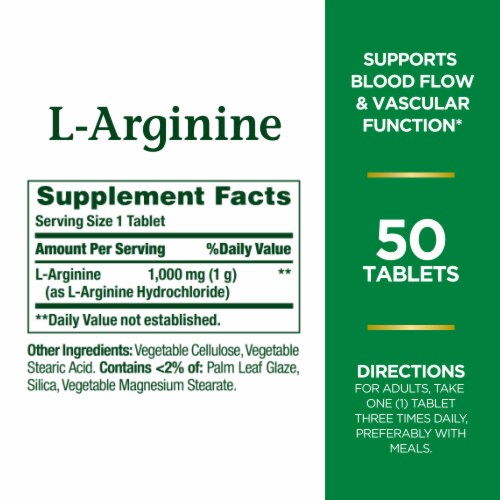 Nature's Bounty L-Arginine 1000 mg Capsules Perspective: back
