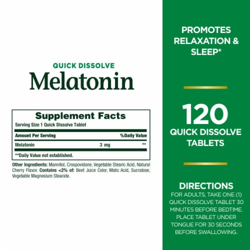 Nature's Bounty Melatonin Quick Dissolve Tablets 3mg Perspective: back