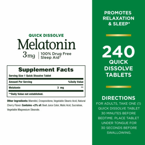 Nature’s Bounty Melatonin 3mg Sleep Support Quick Dissolve Tablets Perspective: back