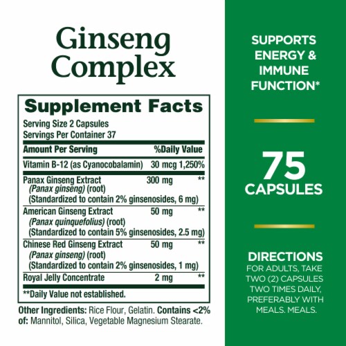 Nature's Bounty Ginseng Complex Capsules Perspective: back