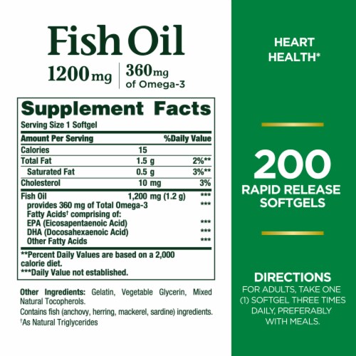 Nature's Bounty Fish Oil Omega 3 Supports Heart Health Softgels, 1200 Mg Perspective: back