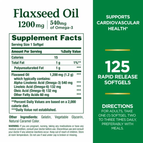 Nature's Bounty Flaxseed Oil 1200 mg Softgels Perspective: back