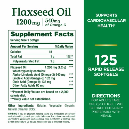 Nature's Bounty Flaxseed Oil 1200 mg Softgels Perspective: back