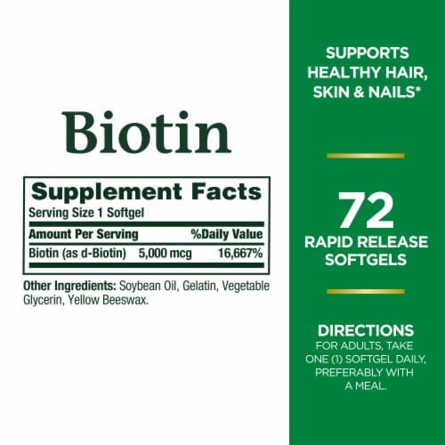 Nature's Bounty Biotin 5000 mcg Softgels Perspective: back