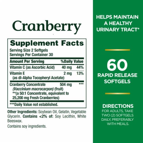 Nature's Bounty Cranberry with Vitamin C Softgels Perspective: back
