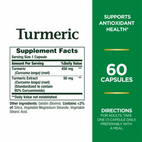 Nature's Bounty Turmeric 450mg Antioxident Health Capsules Perspective: back