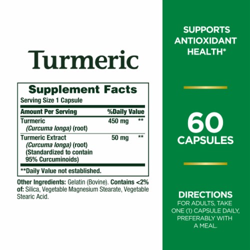 Nature's Bounty Turmeric 450mg Antioxident Health Capsules Perspective: back