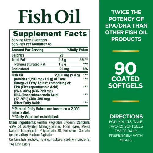 Nature's Bounty Fish Oil 2400 mg Heart Health Support Softgels Perspective: back