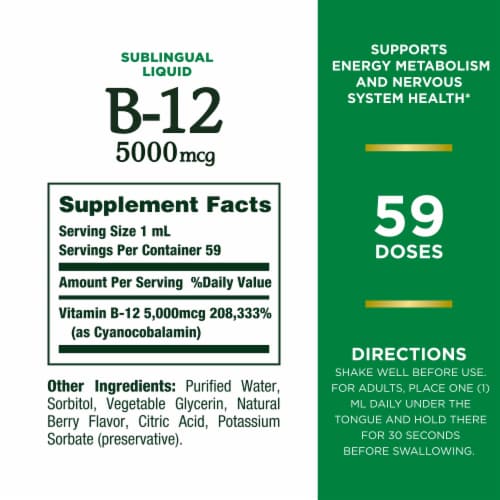 Nature's Bounty B12, Natural Berry 5000mcg Sublingual Liquid Perspective: back