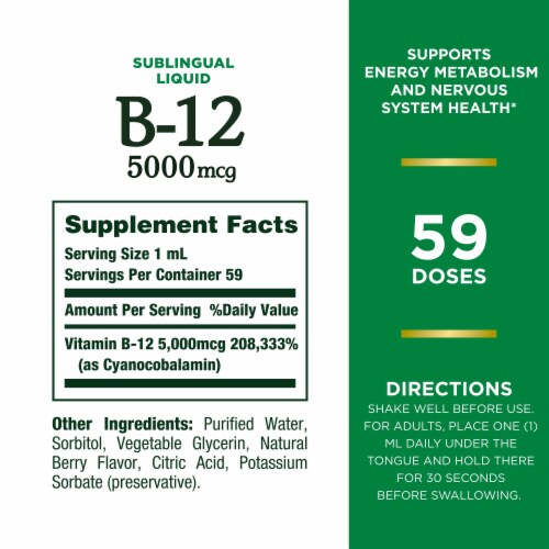 Nature's Bounty B12, Natural Berry 5000mcg Sublingual Liquid Perspective: back