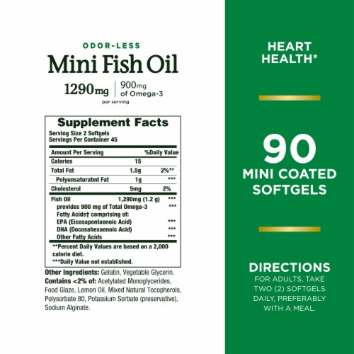Nature's Bounty Mini Fish Oil Odorless Supports Heart Health Softgels, 1290 Mg Perspective: back