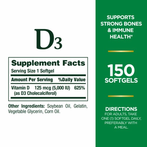 Nature's Bounty® D3 Softgels 125mcg Perspective: back