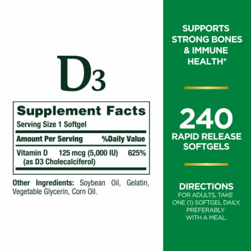 Nature’s Bounty Vitamin D3 125 mcg Immune Support Softgels Perspective: back