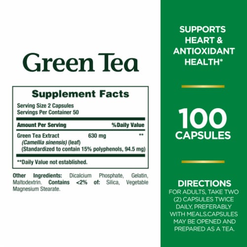 Nature's Bounty Green Tea Extract with EGCG 315 mg Capsules Perspective: back