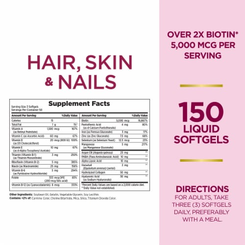 Nature's Bounty® Extra Strength Hair Skin & Nails Argan Oil Infused Softggels 5000mcg Perspective: back