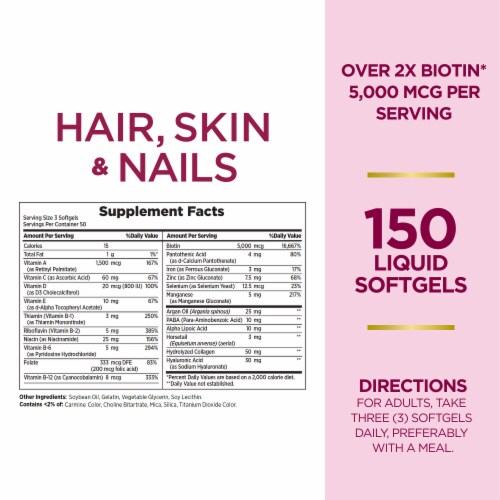 Nature's Bounty Optimal Solutions Advanced Hair, Skin and Nails Softgels, Biotin 5000 mcg Perspective: back