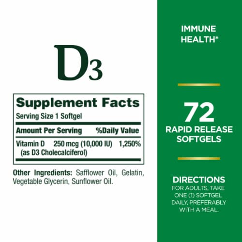Nature's Bounty® Vitamin D3 Softgels 250mcg Perspective: back