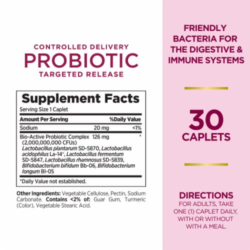Nature's Bounty Optimal Solutions Controlled Delivery Probiotic Caplets, 2 Billion Active Cultures Perspective: back