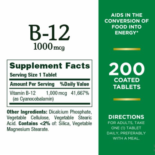Nature’s Bounty Vitamin B12 Tablets, 1000 mcg Perspective: back