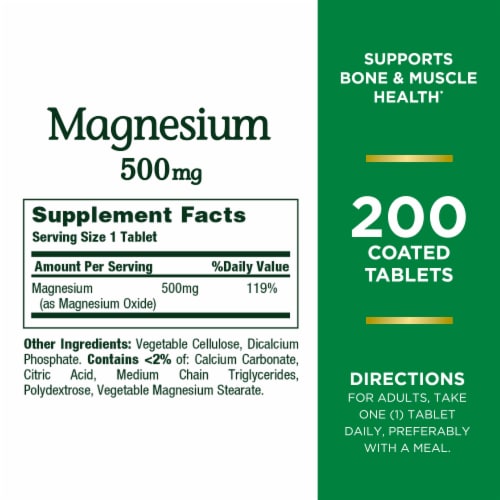 Nature's Bounty Magnesium Tablets, 500mg Perspective: back