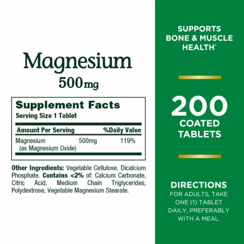 Nature's Bounty Magnesium Tablets, 500mg Perspective: back
