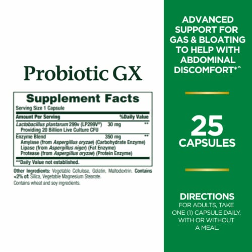 Nature's Bounty® Probiotic GX Gas & Bloating Formula Capsules Perspective: back